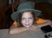 Sarah in her Dad's hat